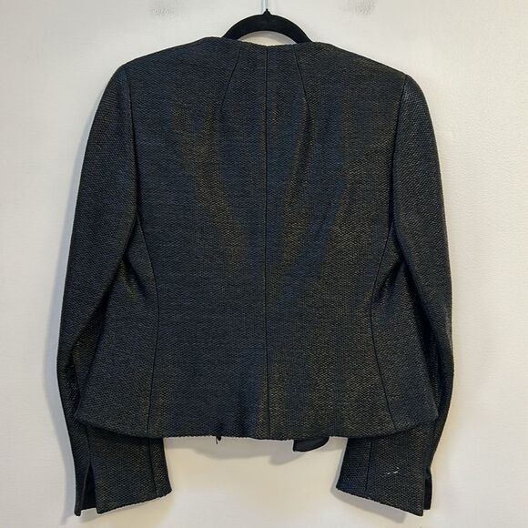 Akris Blazer Jacket Cropped Structured Collarless Shine Woven Twill Moto Size 10 - Picture 11 of 11